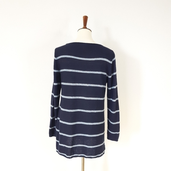 FINAL ⬇️ Eileen Fisher | Merino Blend Striped Bateau Neck Top in Navy - Picture 4 of 7